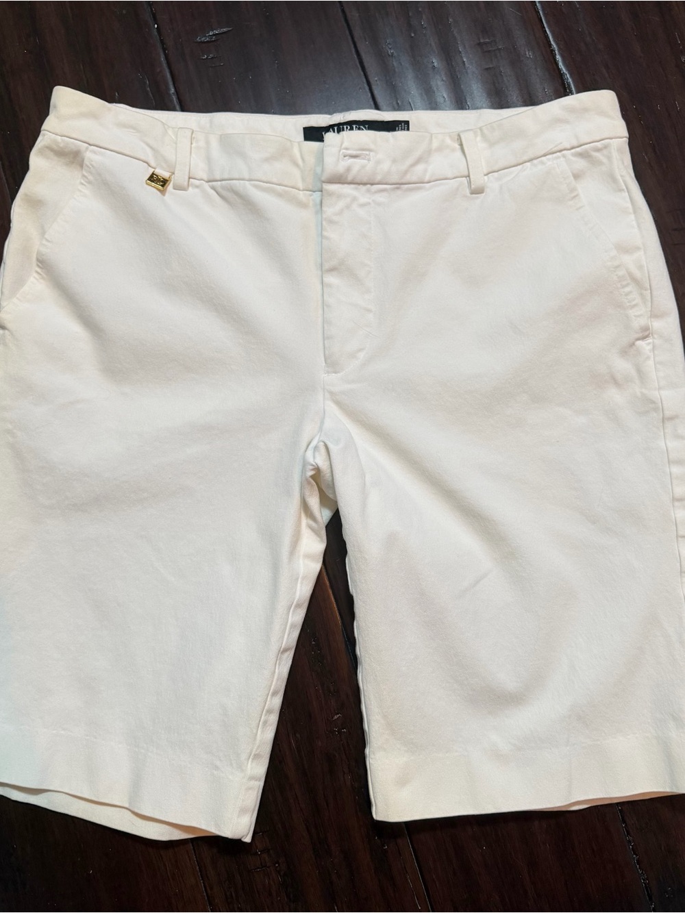 Lauren Ralph Lauren Black Label Twill Women’s Off White Bermuda Shorts 6 - Picture 3 of 9
